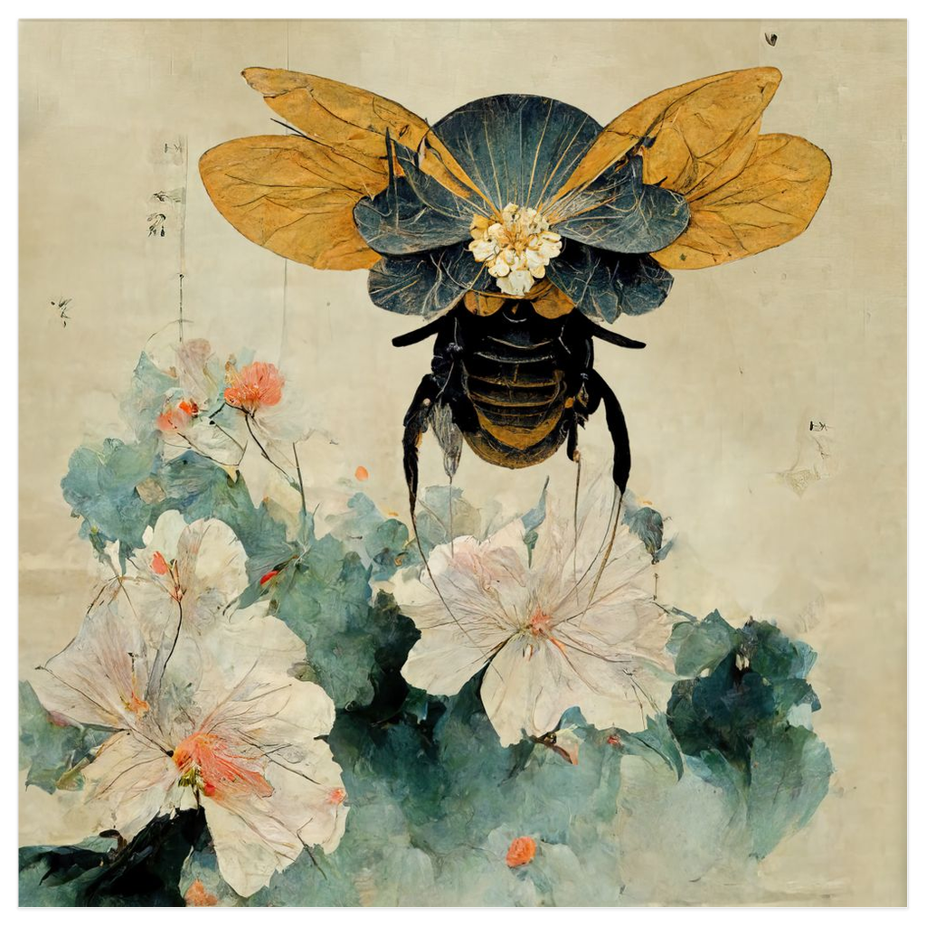 Vintage Japanese Paper Flying Bee Poster 12x12 inch 500044 - Home & Garden > Decor > Artwork > Posters, Prints, & Visual Artwork Poster Prints Vintage Japanese Paper Flying Bee