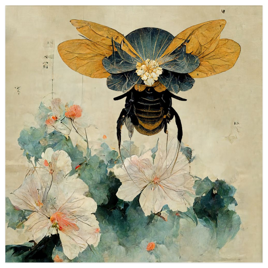 Vintage Japanese Paper Flying Bee Poster 12x12 inch 500044 - Home & Garden > Decor > Artwork > Posters, Prints, & Visual Artwork Poster Prints Vintage Japanese Paper Flying Bee