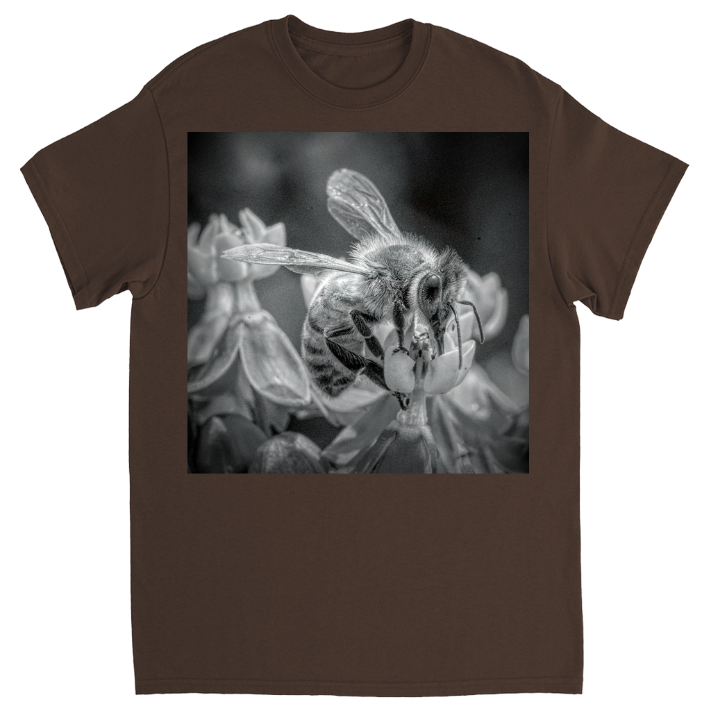 Black and White Sipping Bee Unisex Adult T-Shirt Dark Chocolate Shirts & Tops apparel