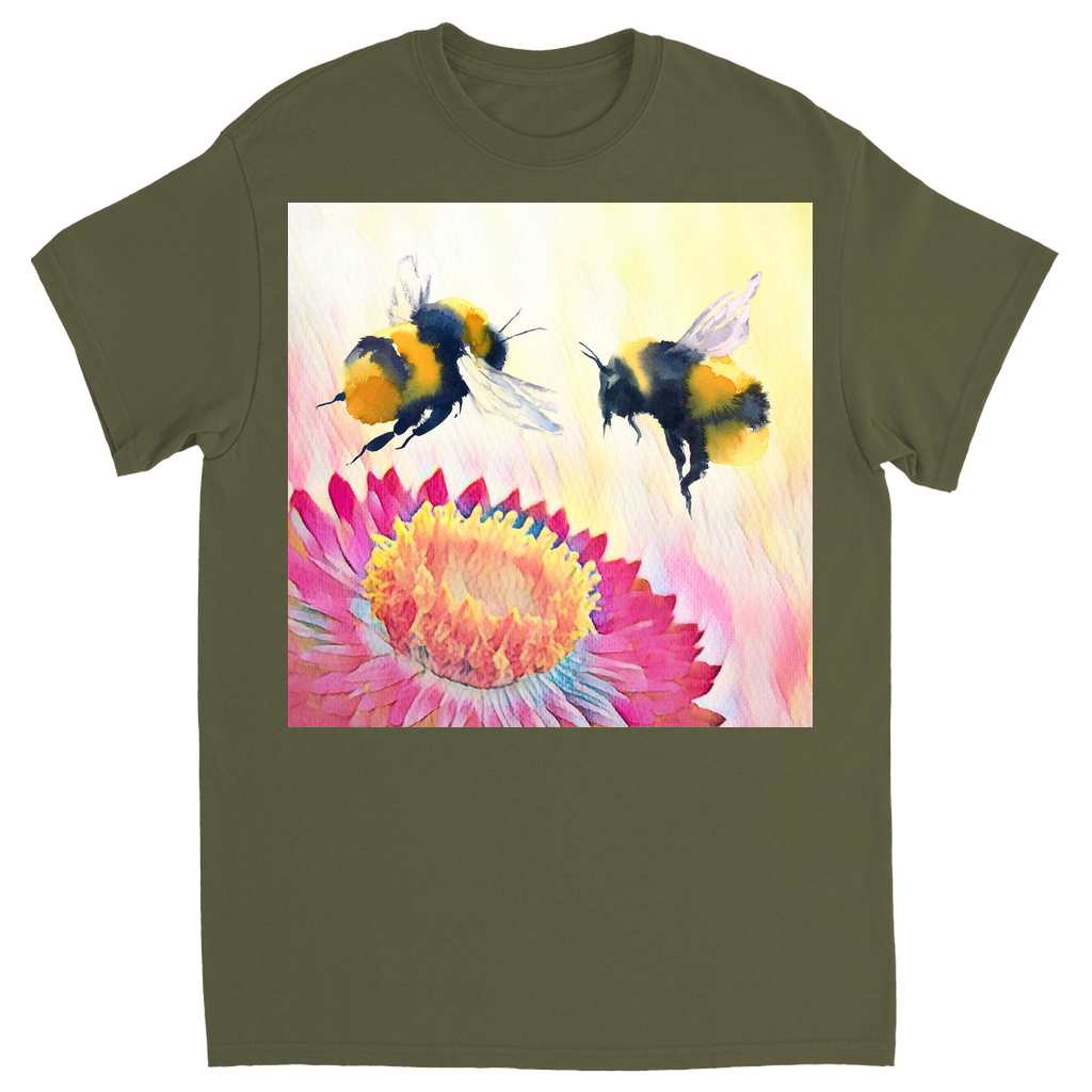 Cheerful Bees Unisex Adult T-Shirt Military Green Shirts & Tops apparel