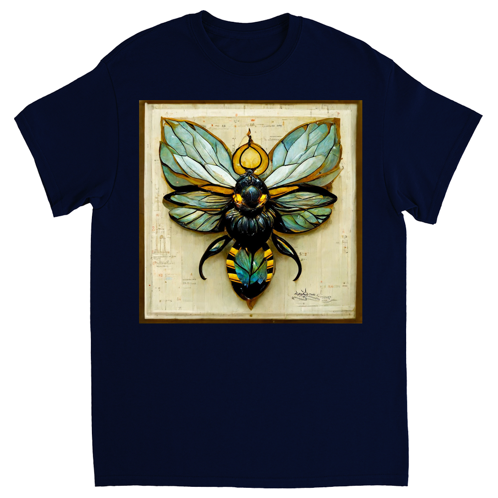 Paper Art Nouveau Bee Unisex Adult T-Shirt Navy Blue Shirts & Tops apparel Paper Art Nouveau Bee