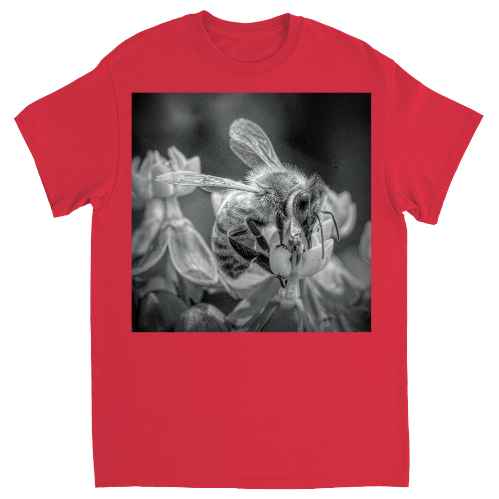 Black and White Sipping Bee Unisex Adult T-Shirt Red Shirts & Tops apparel