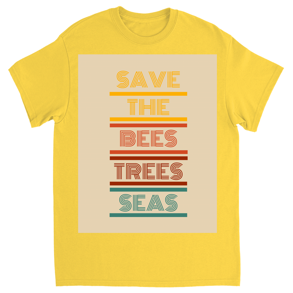 Vintage 70s Tan Save the Bees Trees Seas Unisex Adult T-Shirt Daisy Shirts & Tops