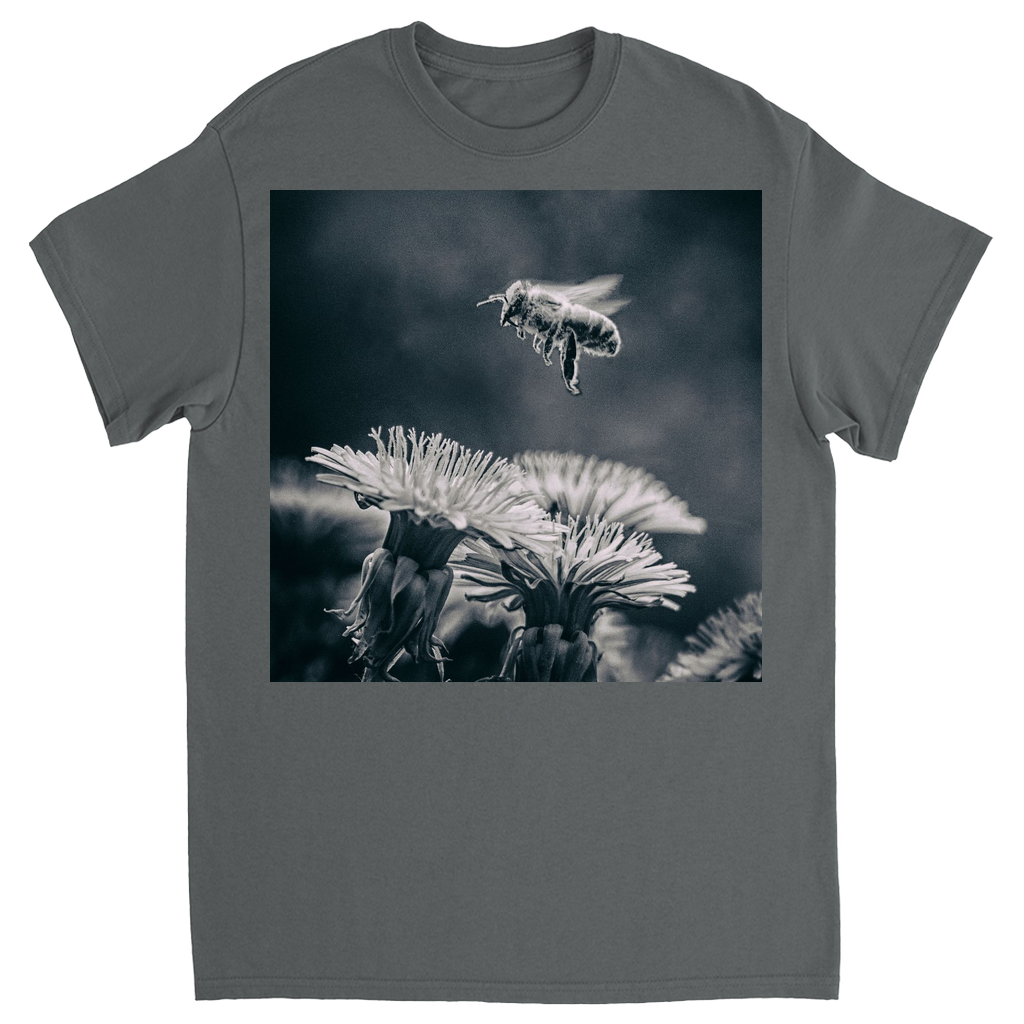 B&W Bee Hovering Over Flower Charcoal Shirts & Tops apparel