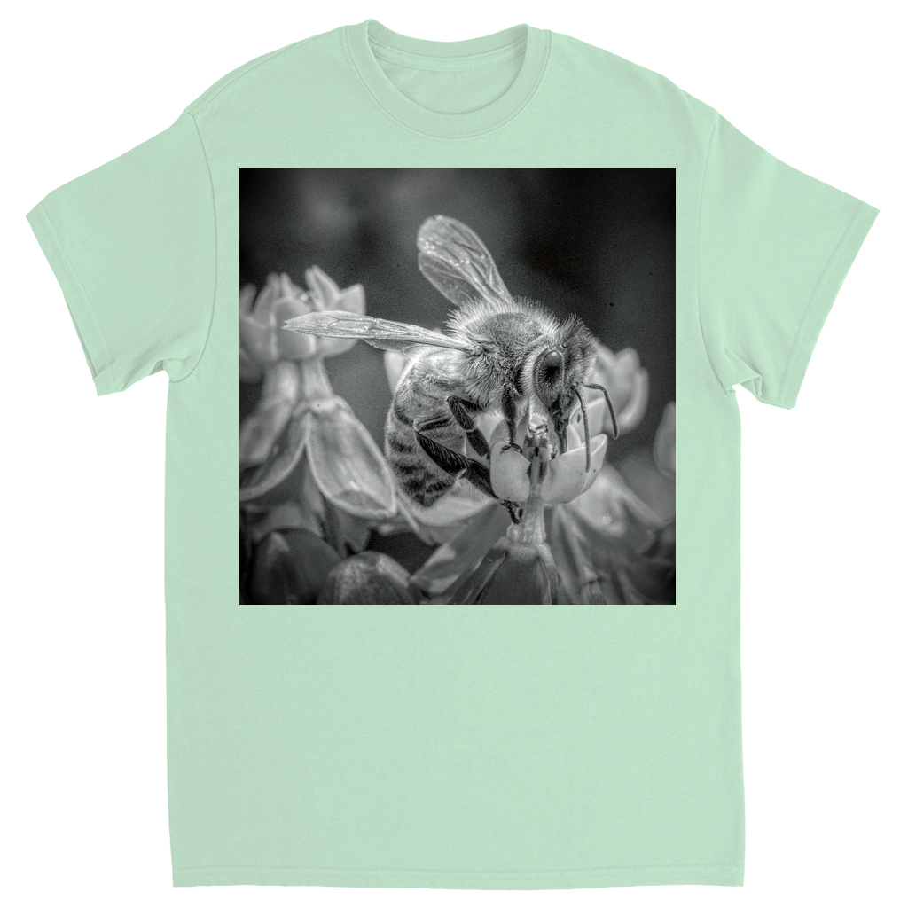 Black and White Sipping Bee Unisex Adult T-Shirt Mint Shirts & Tops apparel