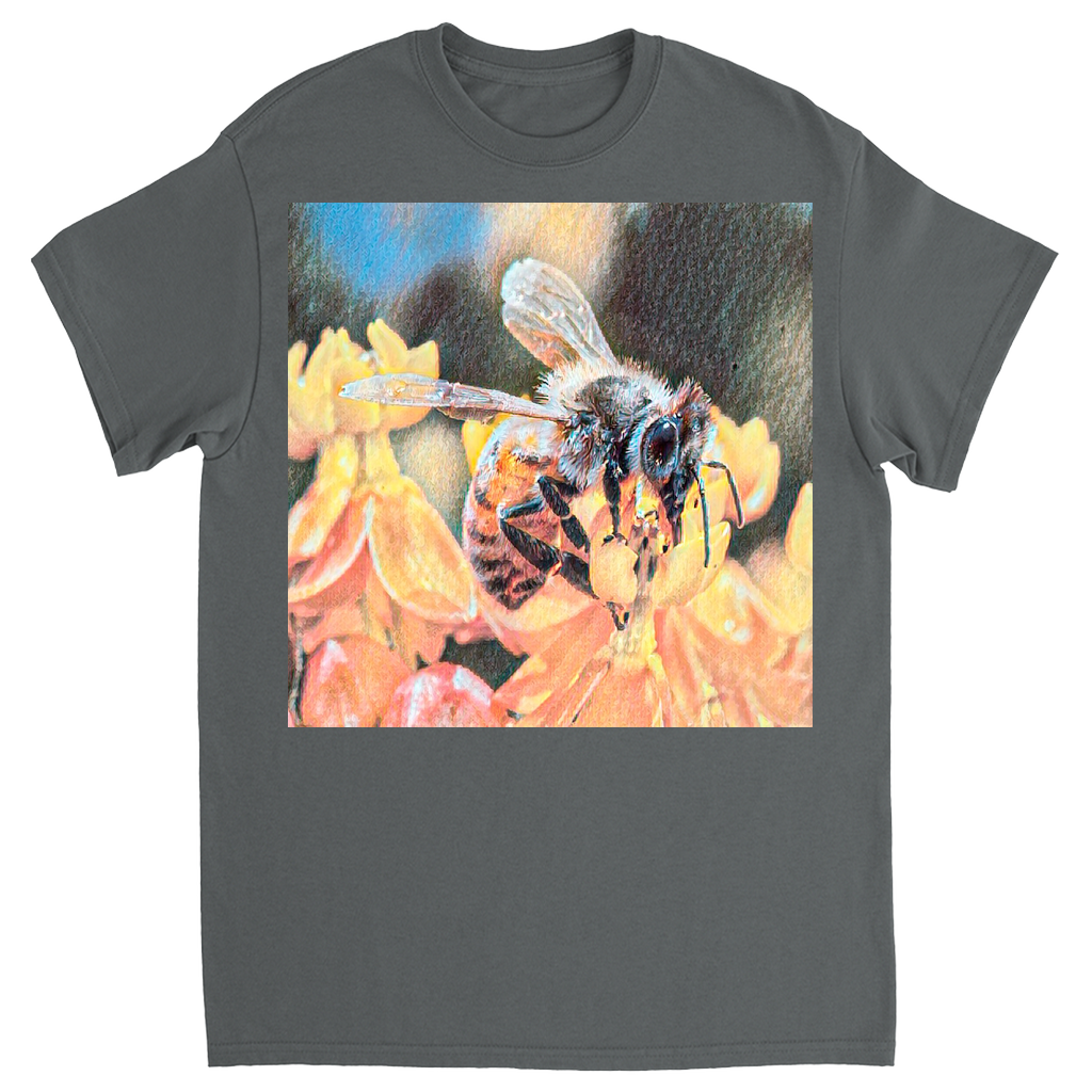 Watercolor Bee Sipping Unisex Adult T-Shirt Charcoal Shirts & Tops apparel