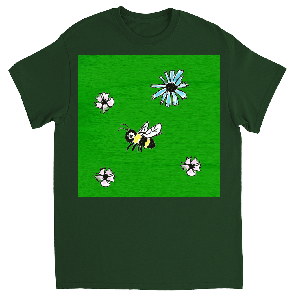 Scratch Drawn Bee 2 T-Shirt Forest Green Shirts & Tops apparel Scratch Drawn Bee