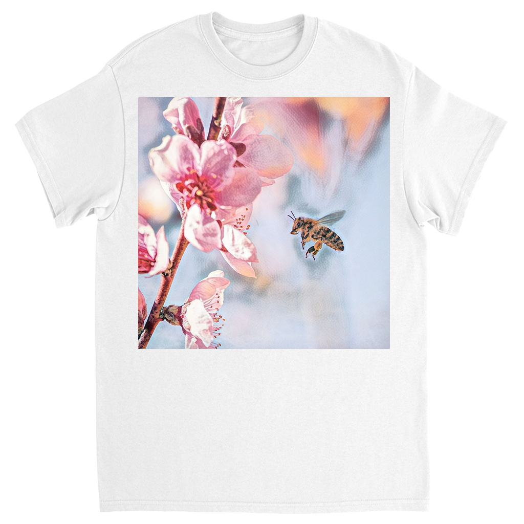 Water Color Bee with Flower Unisex Adult T-Shirt White Shirts & Tops apparel