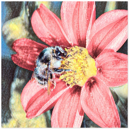 Painted Red Flower Bee - Acrylic Print 12x12 inch Posters, Prints, & Visual Artwork Acrylic Prints Original Art