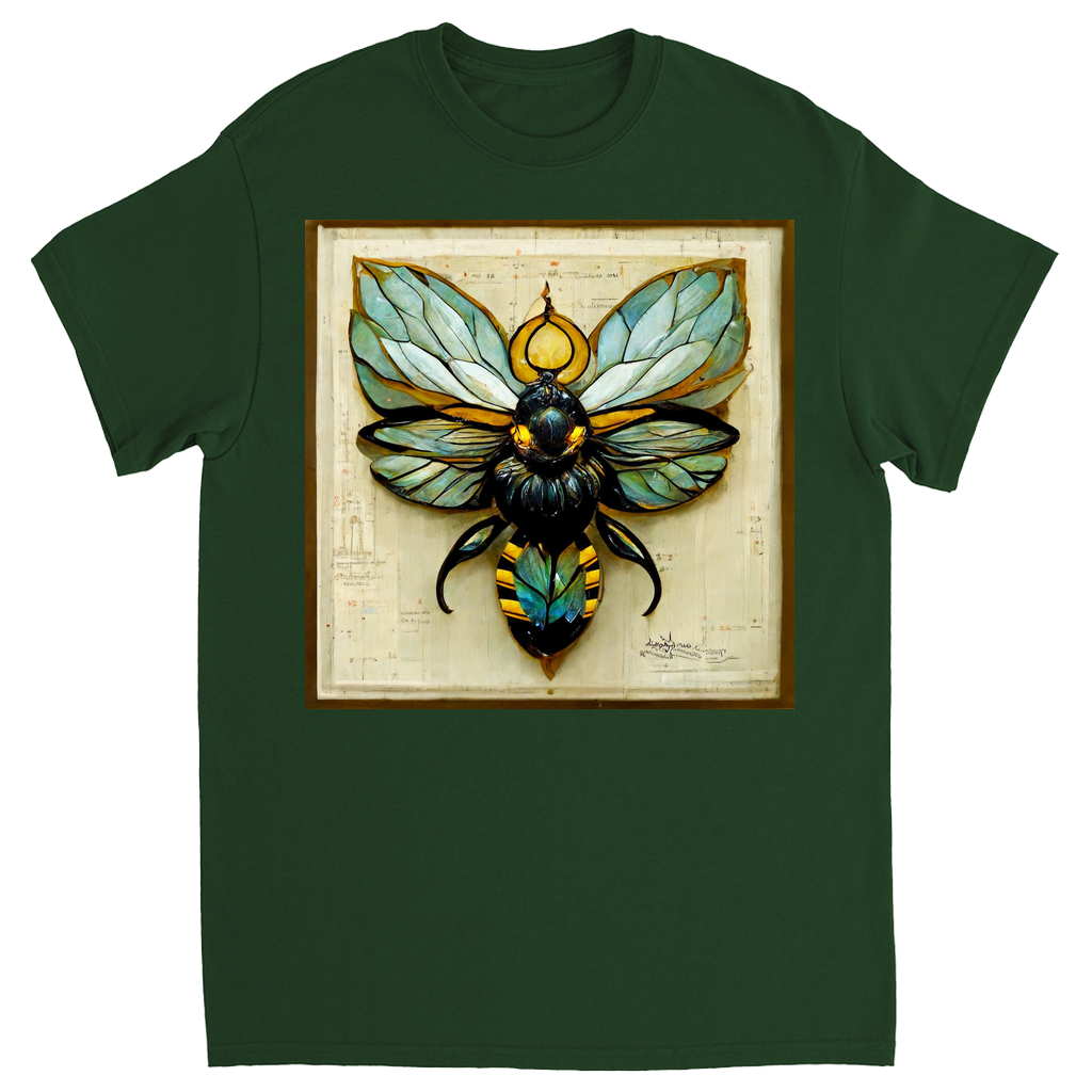 Paper Art Nouveau Bee Unisex Adult T-Shirt Forest Green Shirts & Tops apparel Paper Art Nouveau Bee