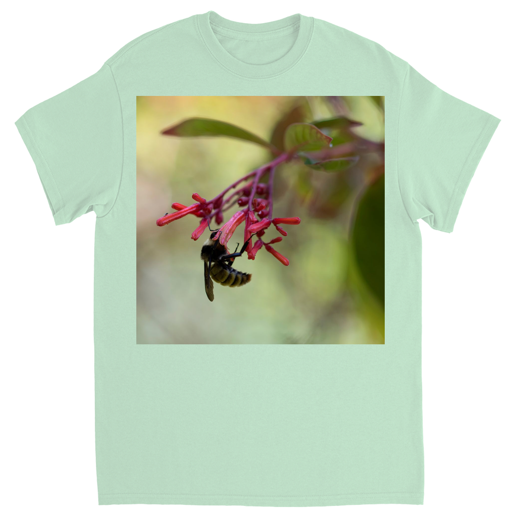 Bee Hanging on Red Flowers Unisex Adult T-Shirt Mint Shirts & Tops apparel Bee Hanging on Red Flowers