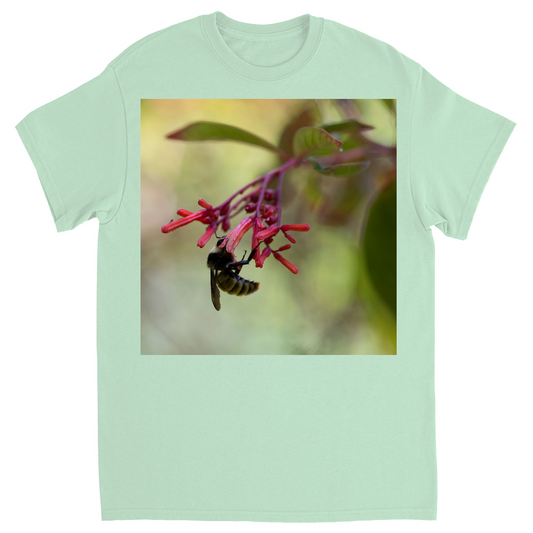 Bee Hanging on Red Flowers Unisex Adult T-Shirt Mint Shirts & Tops apparel Bee Hanging on Red Flowers