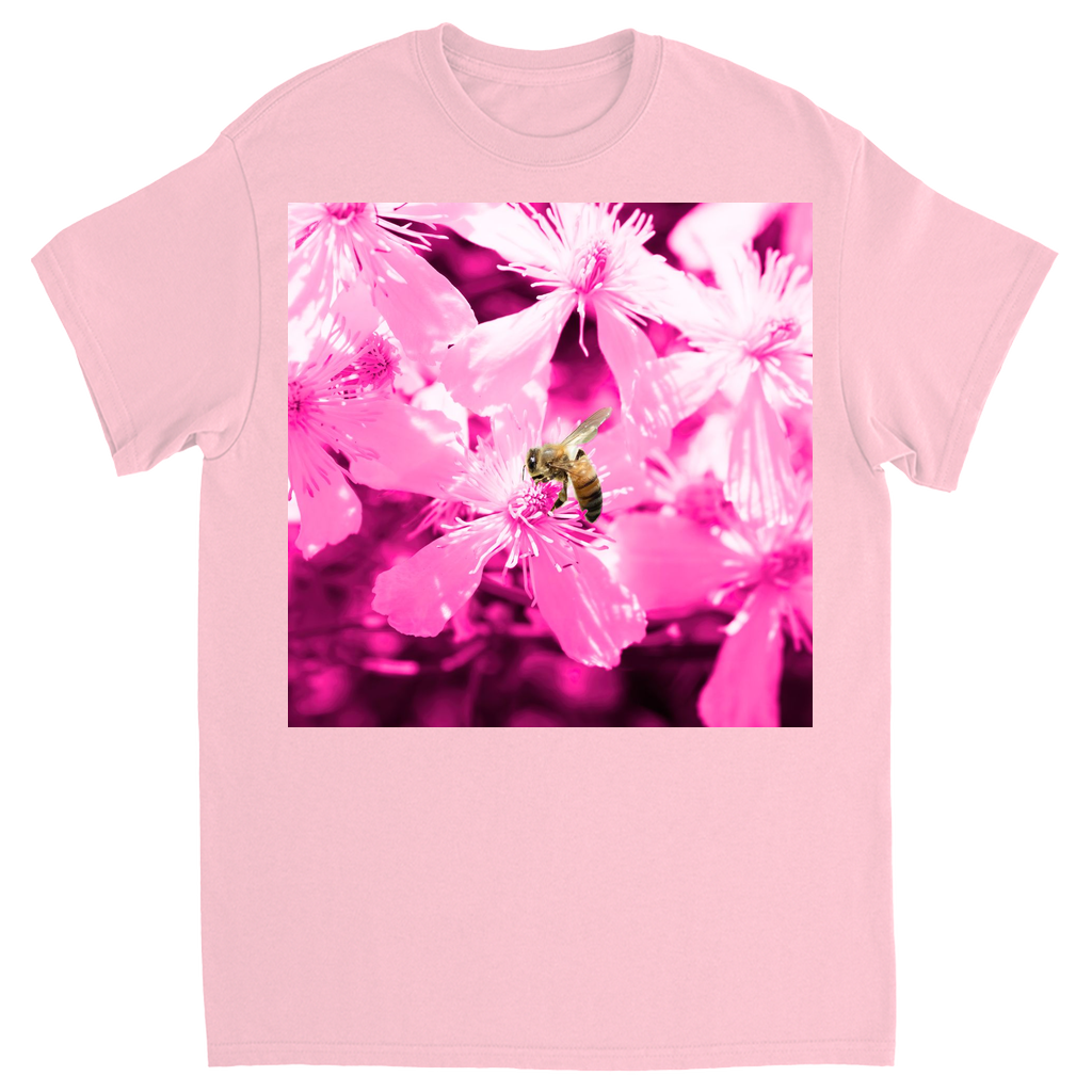 Bee with Glowing Pink Flowers Unisex Adult T-Shirt Light Pink Shirts & Tops apparel