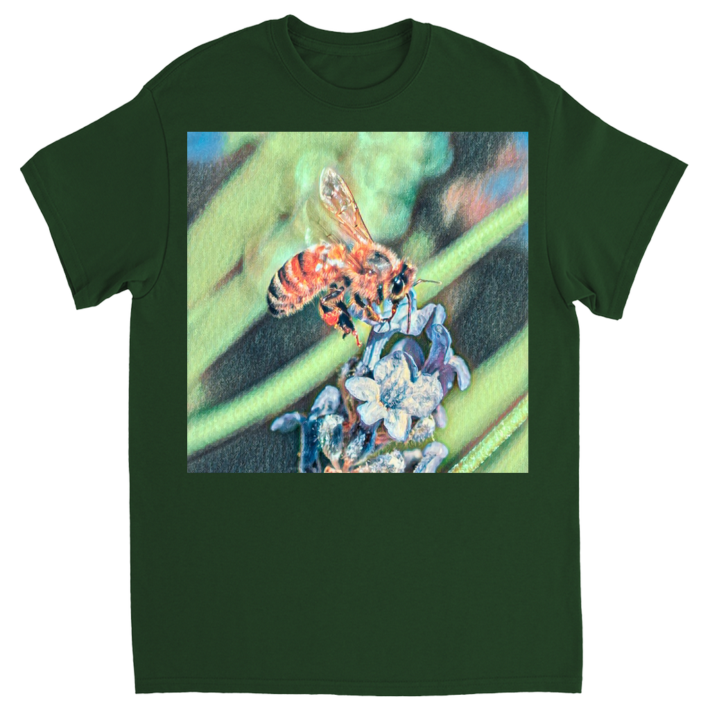 Delicate Job Painted Bee Unisex Adult T-Shirt Forest Green Shirts & Tops apparel