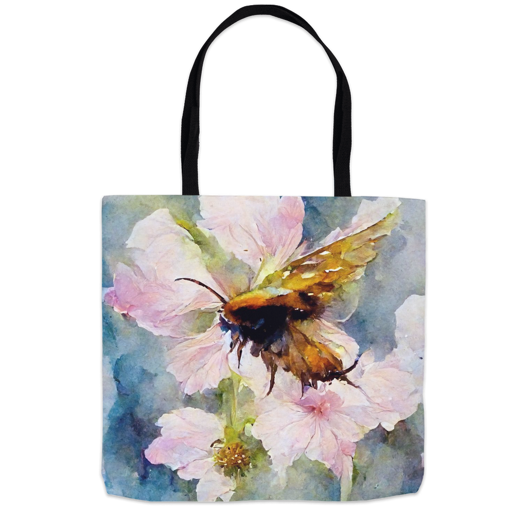 Watercolor Bee Landing on Flower Tote Bag 18x18 inch Shopping Totes bee tote bag gift for bee lover gifts original art tote bag totes Watercolor Bee Landing on Flower zero waste bag