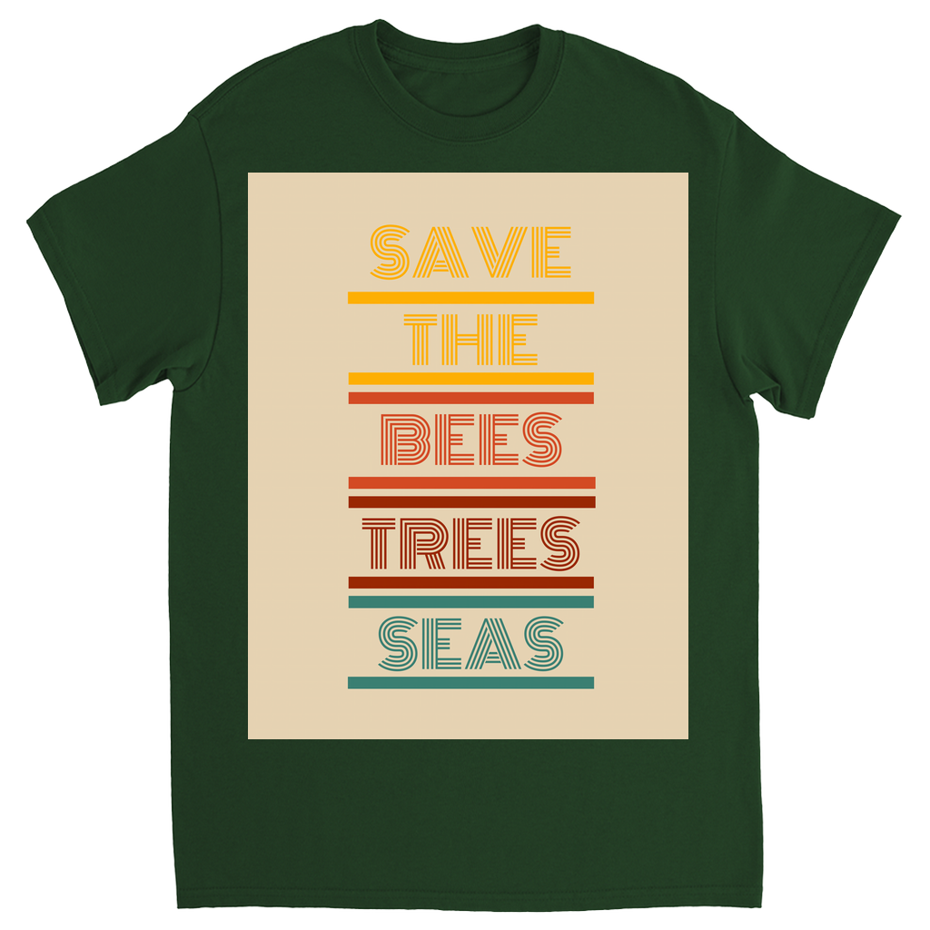 Vintage 70s Tan Save the Bees Trees Seas Unisex Adult T-Shirt Forest Green Shirts & Tops