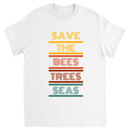 Vintage 70s Save the Bees Trees Seas Unisex Adult T-Shirt White Shirts & Tops