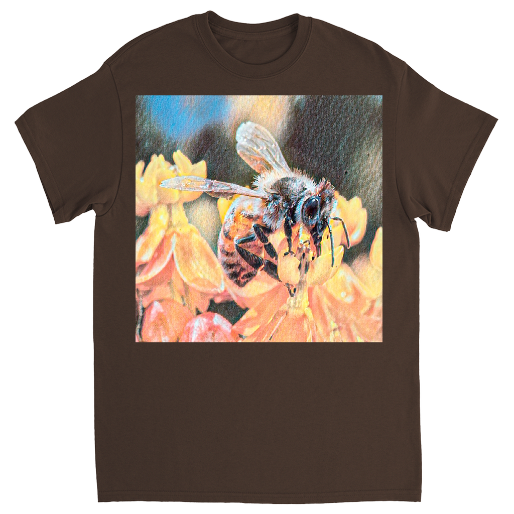 Watercolor Bee Sipping Unisex Adult T-Shirt Dark Chocolate Shirts & Tops apparel
