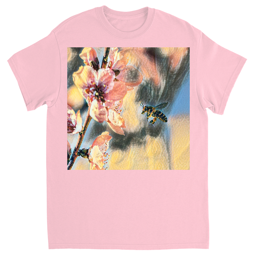 Watercolor Bee with Flower Unisex Adult T-Shirt Light Pink Shirts & Tops apparel
