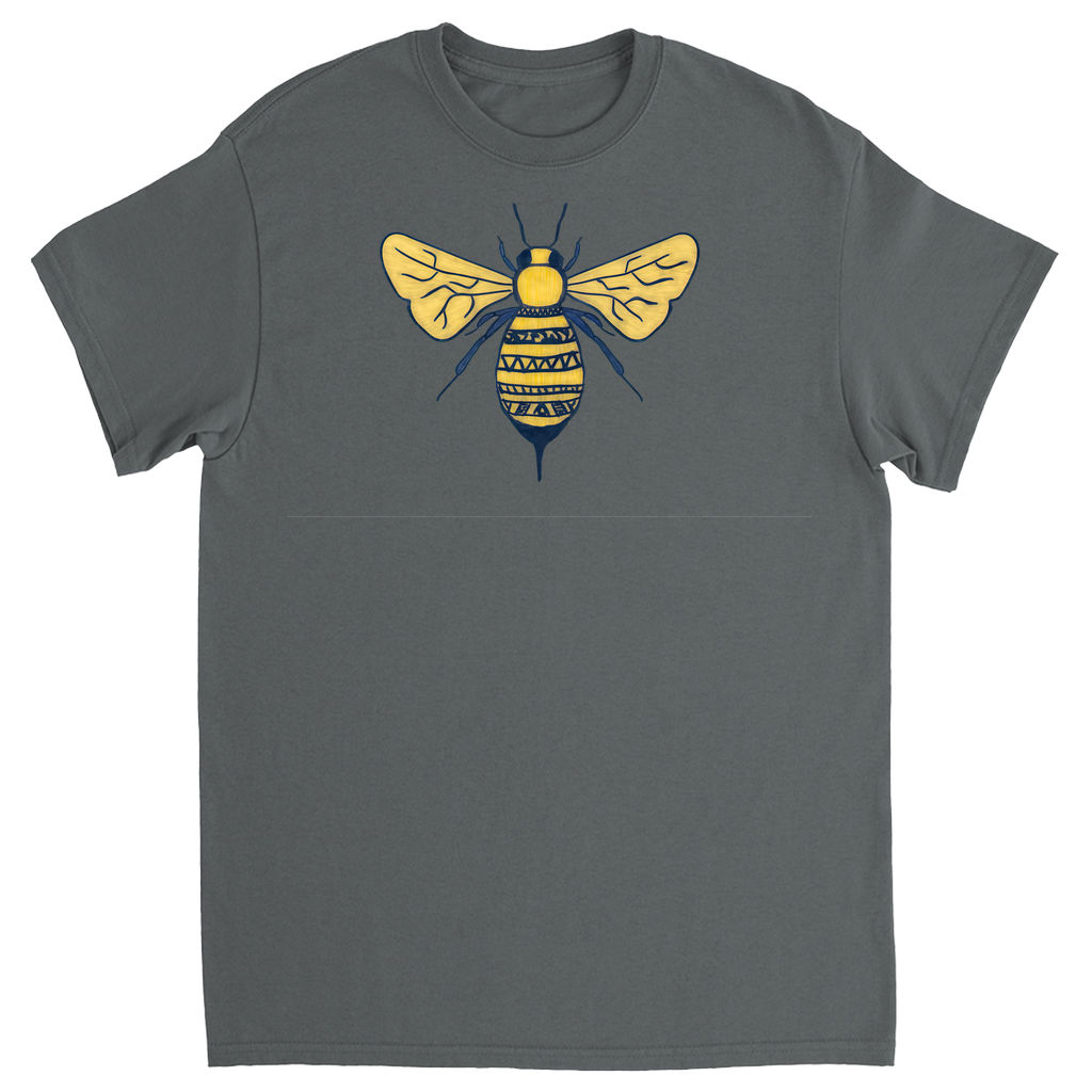 Deep Yellow Doodle Bee Unisex Adult T-Shirt Charcoal Shirts & Tops apparel