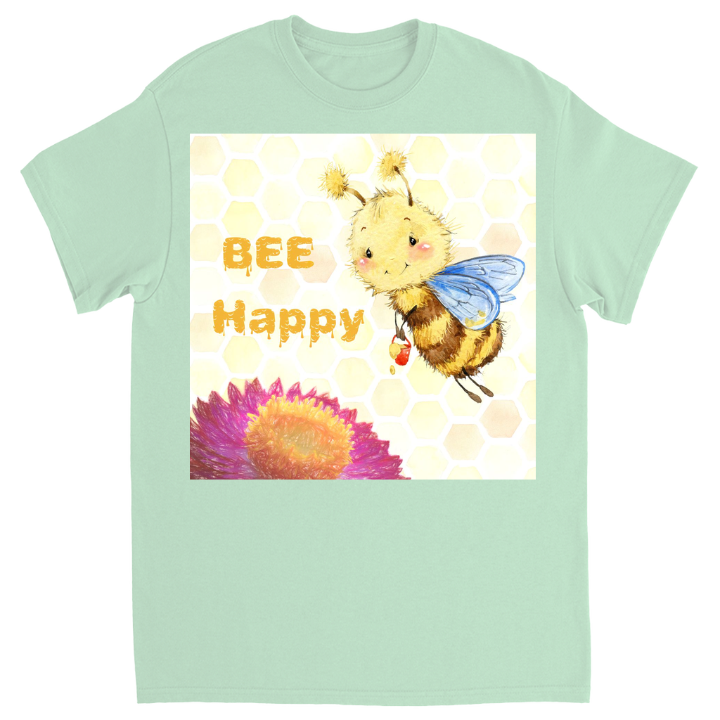 Pastel Bee Happy Unisex Adult T-Shirt Mint Shirts & Tops apparel