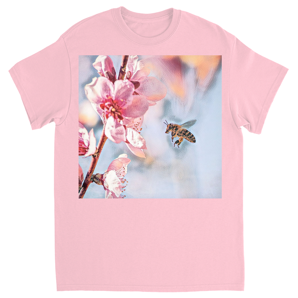 Water Color Bee with Flower Unisex Adult T-Shirt Light Pink Shirts & Tops apparel