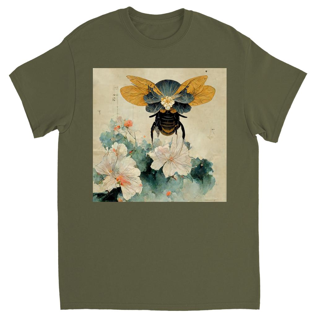 Vintage Japanese Paper Flying Bee Unisex Adult T-Shirt Military Green Shirts & Tops apparel Vintage Japanese Paper Flying Bee