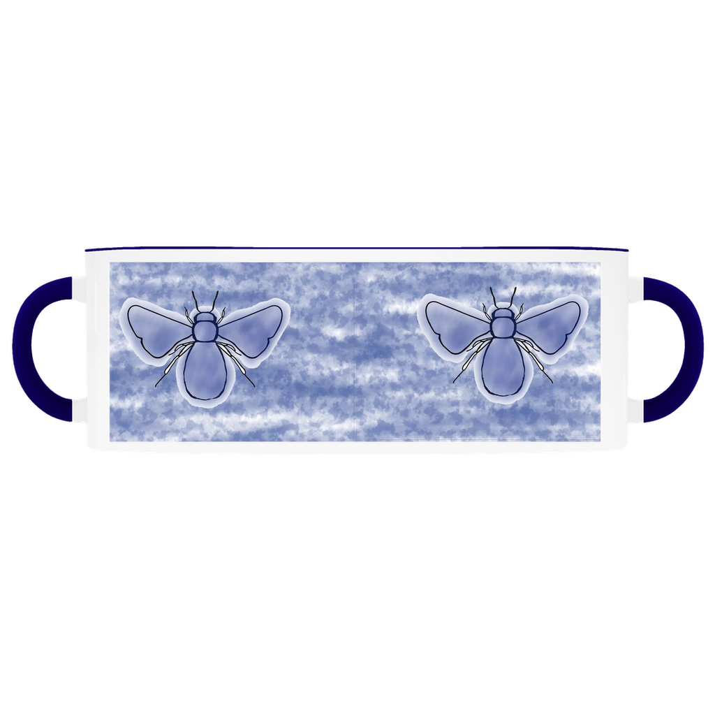 Blue Bee Accent Mug 11 oz White With Dark Blue Accents Coffee & Tea Cups gifts