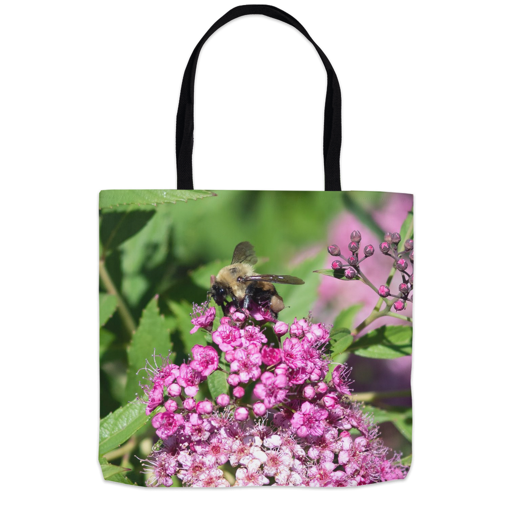 Bumble Bee on a Mound of Pink Flowers Tote Bag 18x18 inch Shopping Totes bee tote bag gift for bee lover gifts original art tote bag totes zero waste bag