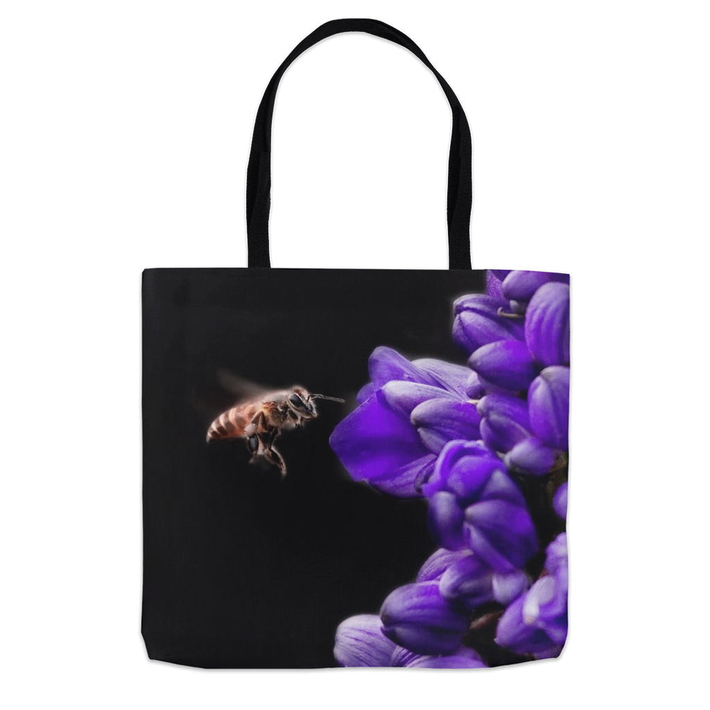 Buzzing Bee with Purple Flower Tote Bag 16x16 inch Shopping Totes bee tote bag Buzzing Bee with Purple Flower gift for bee lover gifts original art tote bag totes zero waste bag