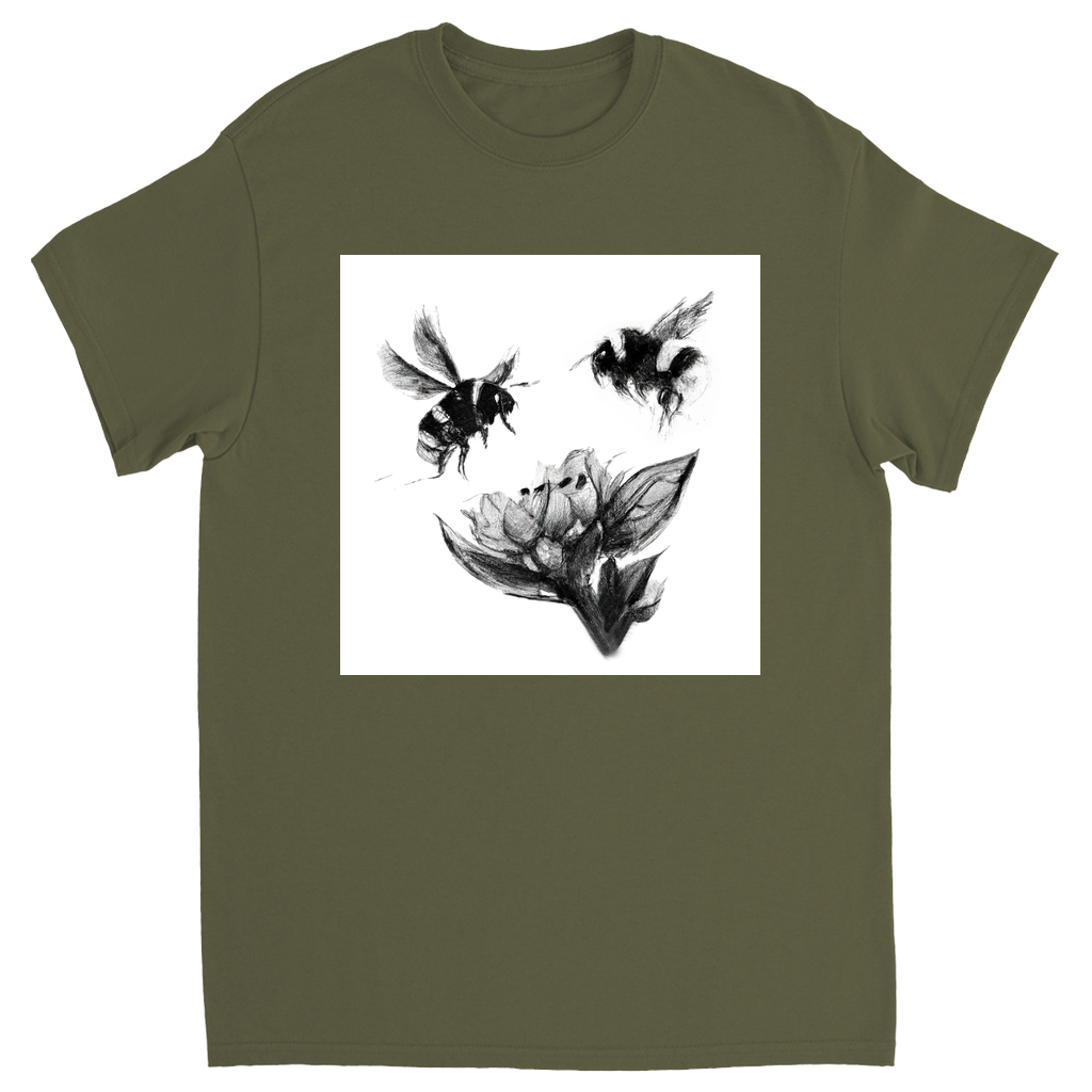 Ink Wash Bumble Bees Unisex Adult T-Shirt Military Green Shirts & Tops apparel Ink Wash Bumble Bees