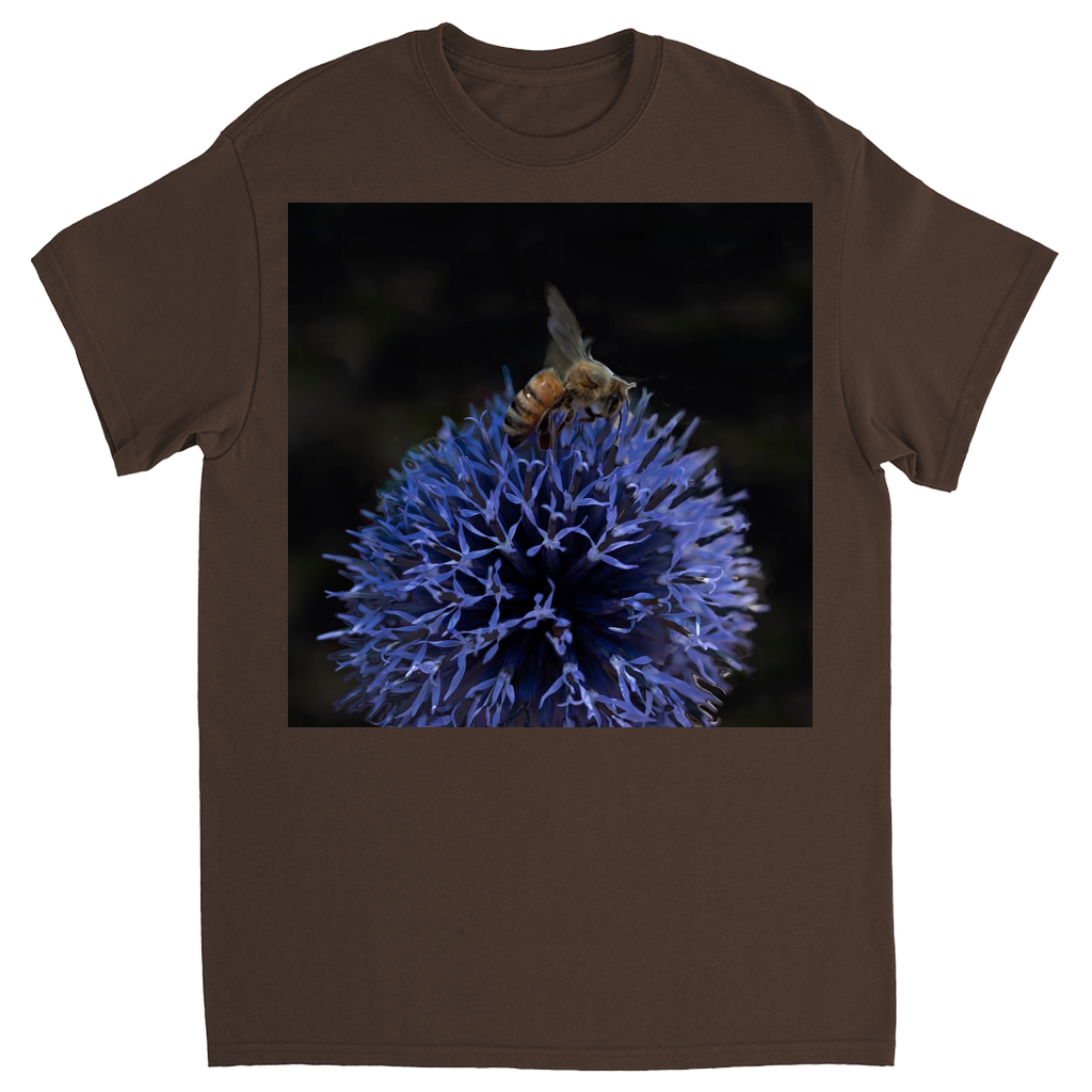 Bee on a Purple Ball Flower Unisex Adult T-Shirt Dark Chocolate Shirts & Tops apparel
