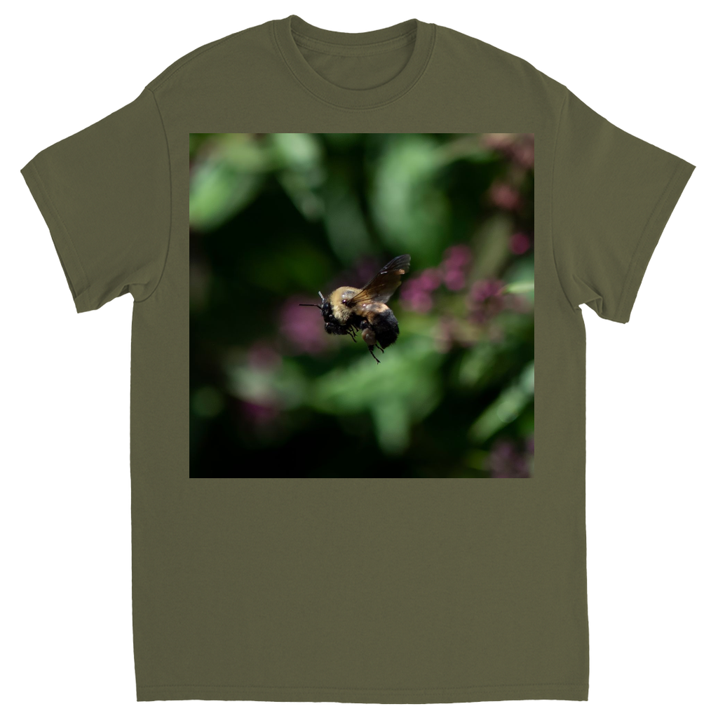 Hovering Bee Unisex Adult T-Shirt Military Green Shirts & Tops apparel