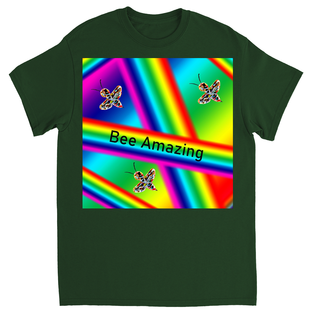 Bee Amazing Rainbow Unisex Adult T-Shirt Forest Green Shirts & Tops apparel