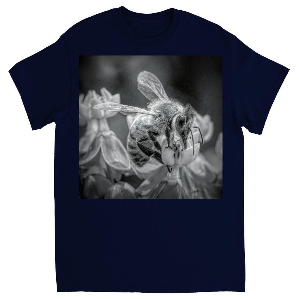 Black and White Sipping Bee Unisex Adult T-Shirt Navy Blue Shirts & Tops apparel