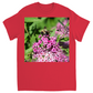 Bumble Bee on a Mound of Pink Flowers Unisex Adult T-Shirt Red Shirts & Tops apparel