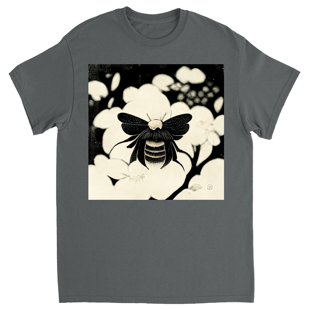 Vintage Japanese Woodcut Bee Unisex Adult T-Shirt Charcoal Shirts & Tops apparel Vintage Japanese Woodcut Bee