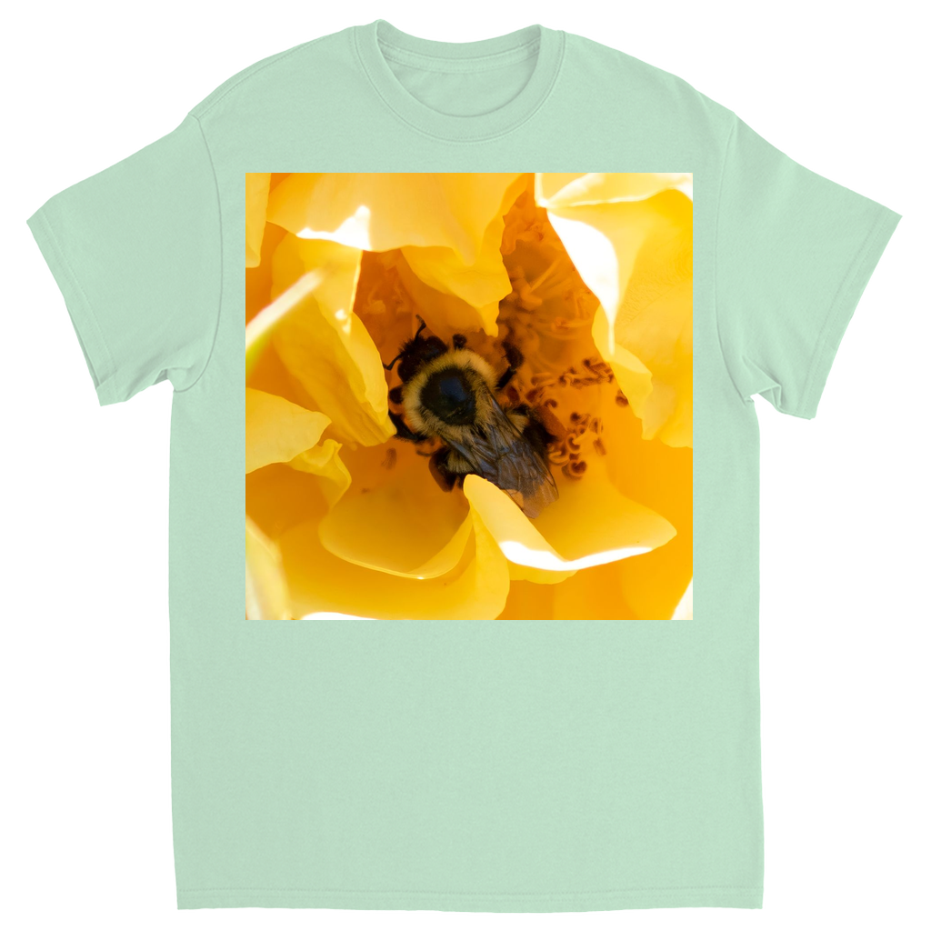 Bee in a Yellow Rose Unisex Adult T-Shirt Mint Shirts & Tops apparel