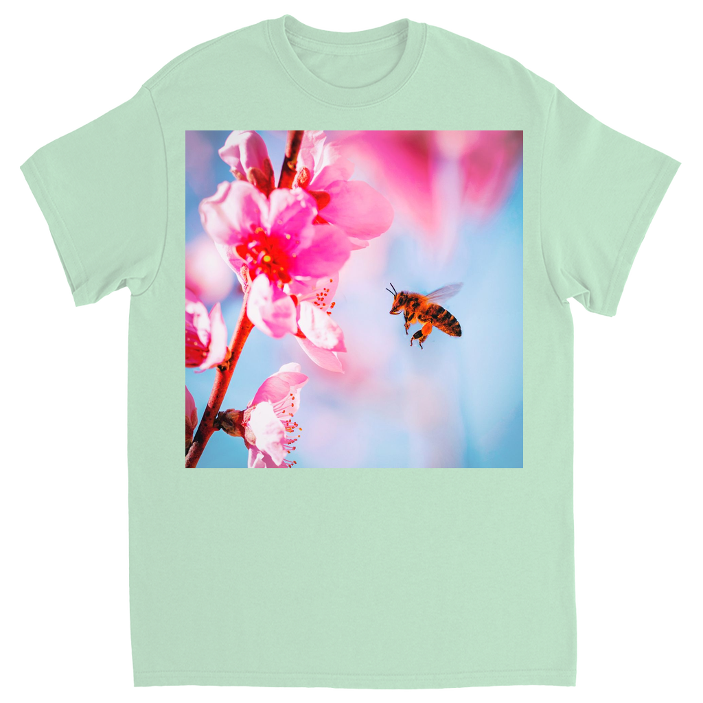 Bee with Hot Pink Flower Unisex Adult T-Shirt Mint Shirts & Tops apparel art