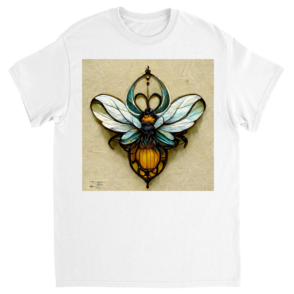 Blue Art Nouveau Bee T-Shirt White Shirts & Tops apparel Blue Art Nouveau Bee