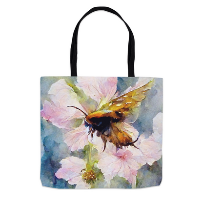 Watercolor Bee Landing on Flower Tote Bag 13x13 inch Shopping Totes bee tote bag gift for bee lover gifts original art tote bag totes Watercolor Bee Landing on Flower zero waste bag