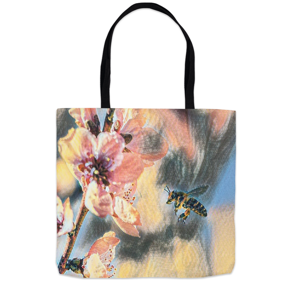 Watercolor Bee with Flower Tote Bag 18x18 inch Shopping Totes bee tote bag gift for bee lover gifts original art tote bag totes zero waste bag