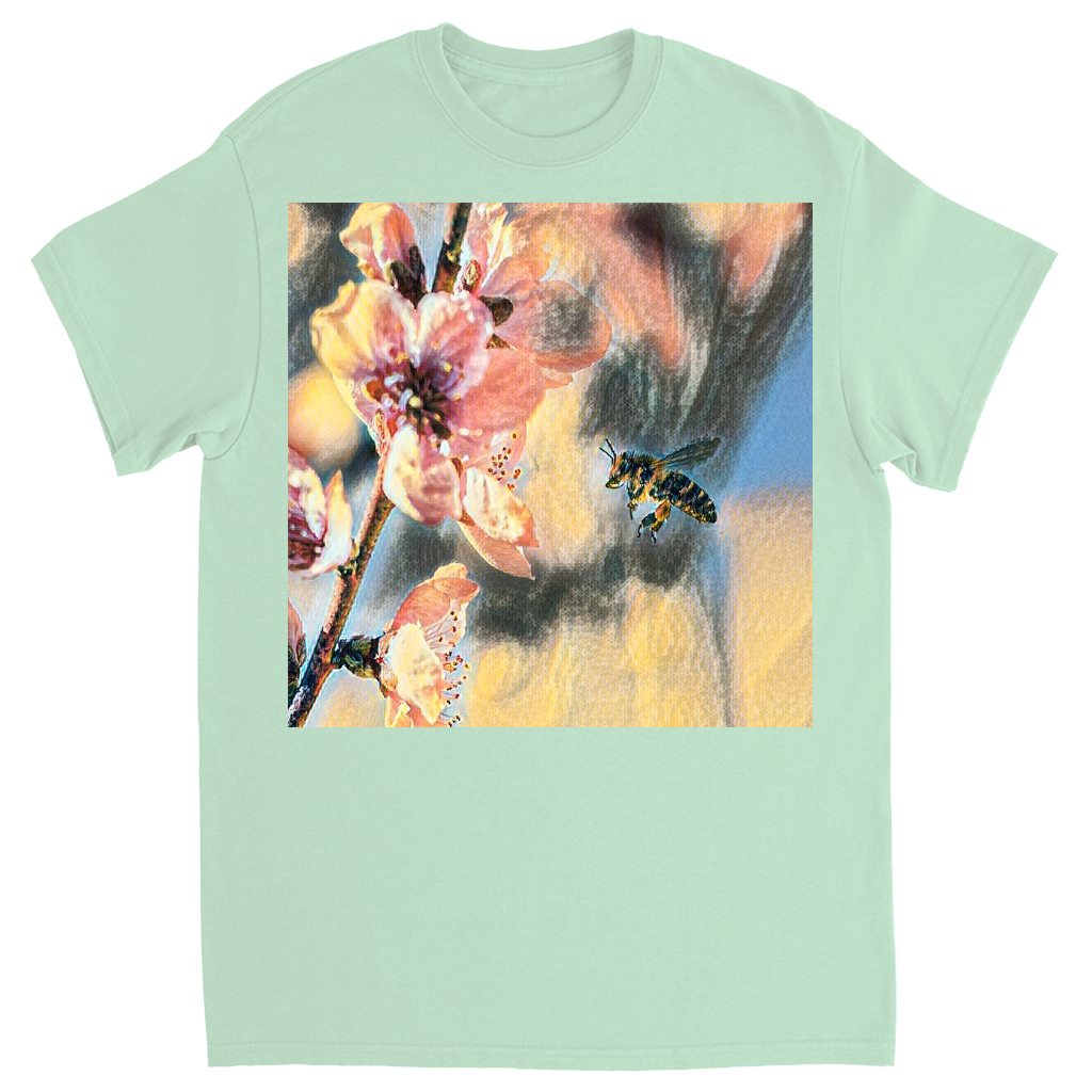Watercolor Bee with Flower Unisex Adult T-Shirt Mint Shirts & Tops apparel