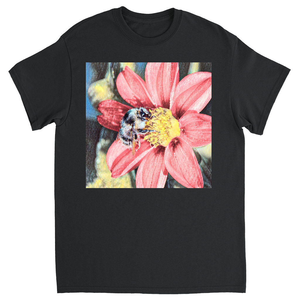 Painted Red Flower Bee Unisex Adult T-Shirt Black Shirts & Tops apparel