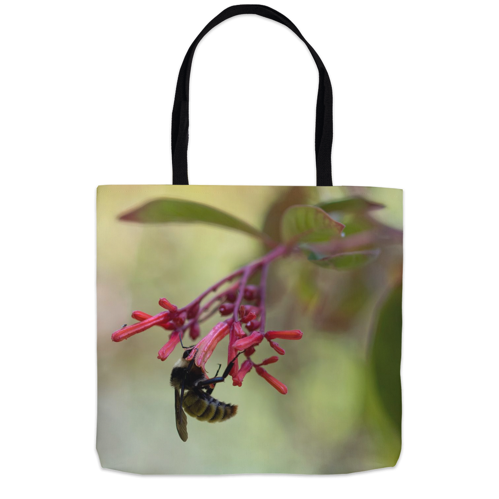Bee Hanging on Red Flowers Tote Bag 18x18 inch Shopping Totes Bee Hanging on Red Flowers bee tote bag gift for bee lover original art tote bag totes zero waste bag