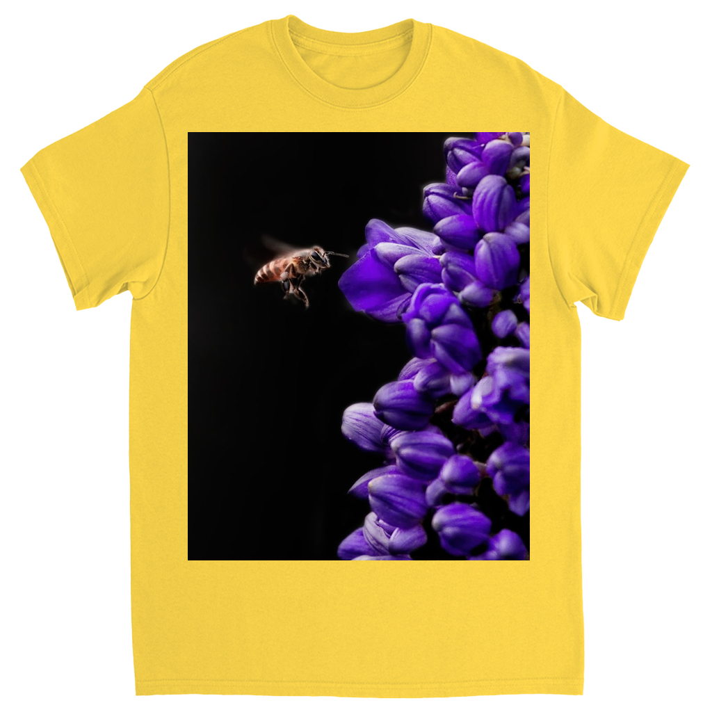 Buzzing Bee with Purple Flower Unisex Adult T-Shirt Daisy Shirts & Tops apparel Buzzing Bee with Purple Flower