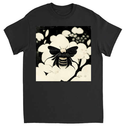 Vintage Japanese Woodcut Bee Unisex Adult T-Shirt Black Shirts & Tops apparel Vintage Japanese Woodcut Bee