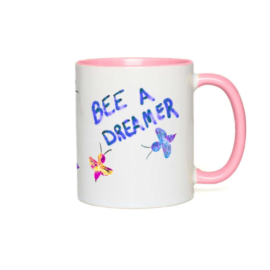 Abstract Bee A Dreamer Accent Mug 11 oz White with Pink Accents Coffee & Tea Cups gifts