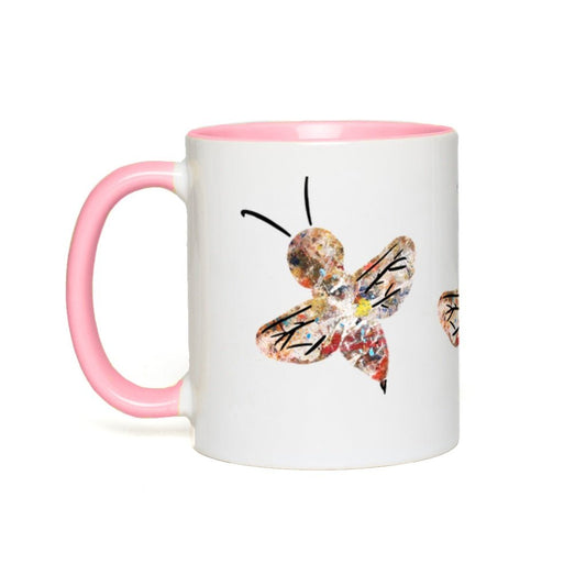 Abstract Crayon Bee Accent Mug 11 oz White with Pink Accents Coffee & Tea Cups gifts