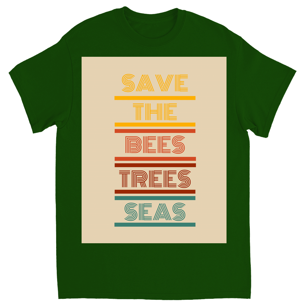 Vintage 70s Tan Save the Bees Trees Seas Unisex Adult T-Shirt Turf Green Shirts & Tops